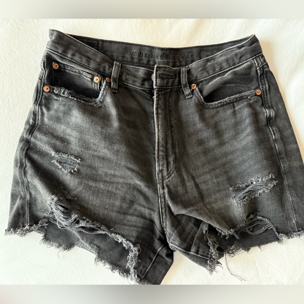 American Eagle Outfitters Women's Black Distressed High Waist Jean Shorts